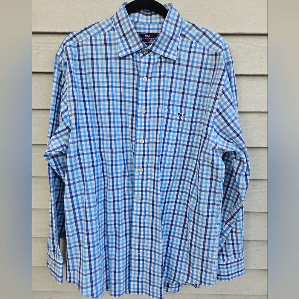 Vineyard Vines Blue and White Checkered ShirtSize L 100% Cotton